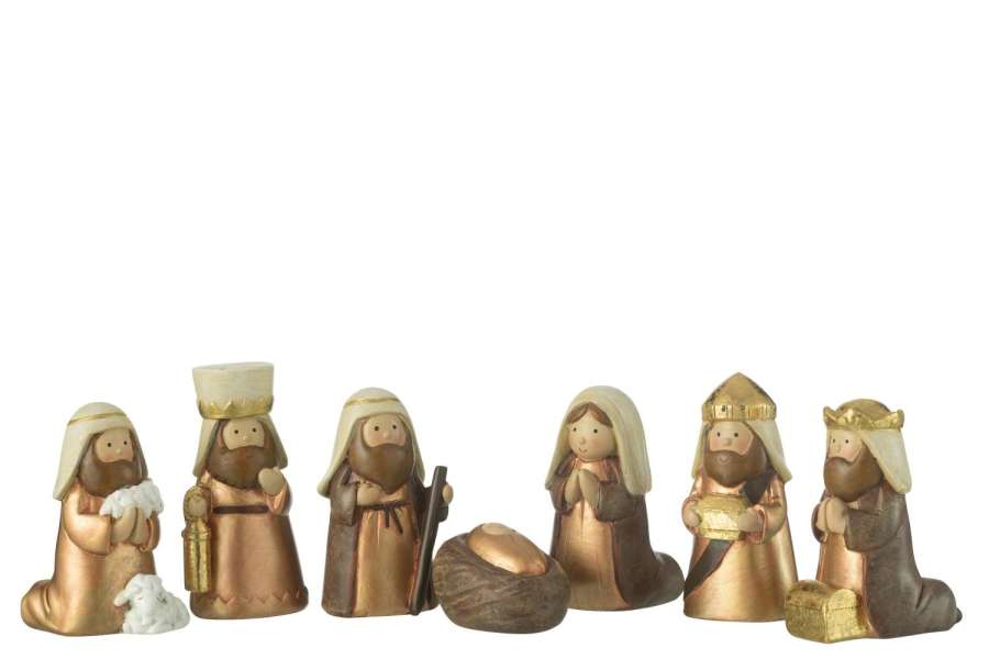 NATIVITY SCENE 7PARTS RESIN BROWN/GOLD