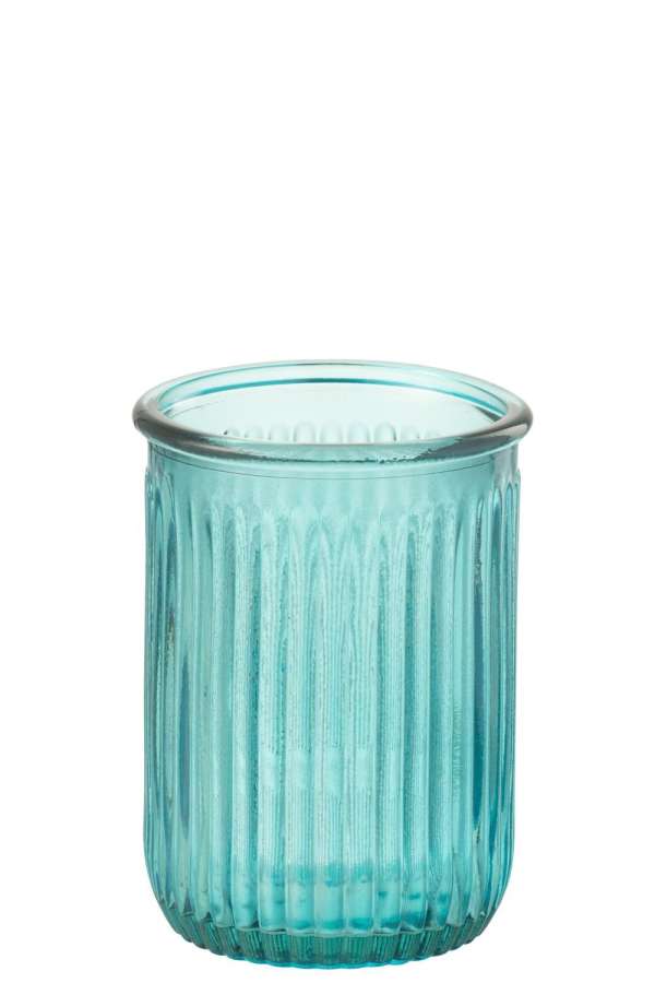 VASE STRIPE GLASS AQUA