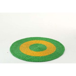 RUG STRIPED RAFFIA GREEN/WARM YELLOW