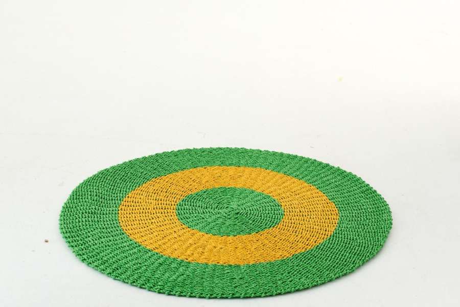RUG STRIPED RAFFIA GREEN/WARM YELLOW