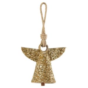 HANGER BELL ANGEL IRON/BEADS GOLD COLORED