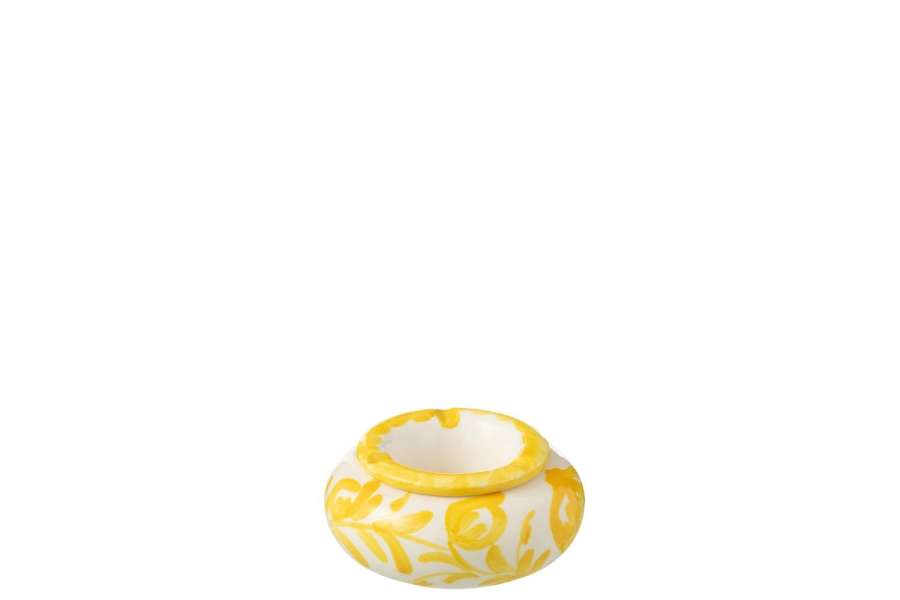 ASHTRAY GRANADA CERAMIC WHITE/YELLOW SMALL