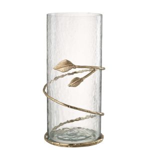 VASE LEAF WIDE GLASS/IRON TRANSPARENT/GOLD
