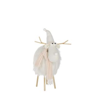 REINDEER HAT+SCARF POLYESTER WHITE/BEIGE LARGE
