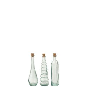 BOTTLE SWIRL ROUND SQUARE CORK RECYCLED GLASS SMALL ASSORTMENT OF 3