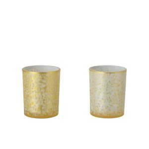 TEALIGHT HOLDER LEAFS GLASS GOLD COLORED/WHITE MEDIUM ASSORTMENT OF 2