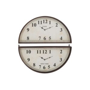 CLOCK 2 PIECES PARIS LONDON METAL BROWN