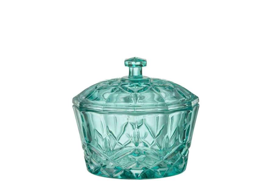 JAR MALI CUT GLASS AZURE BLUE