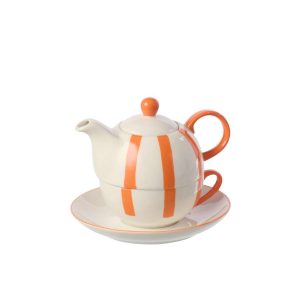 TEAPOT STRIPED PORCELAIN ORANGE/WHITE