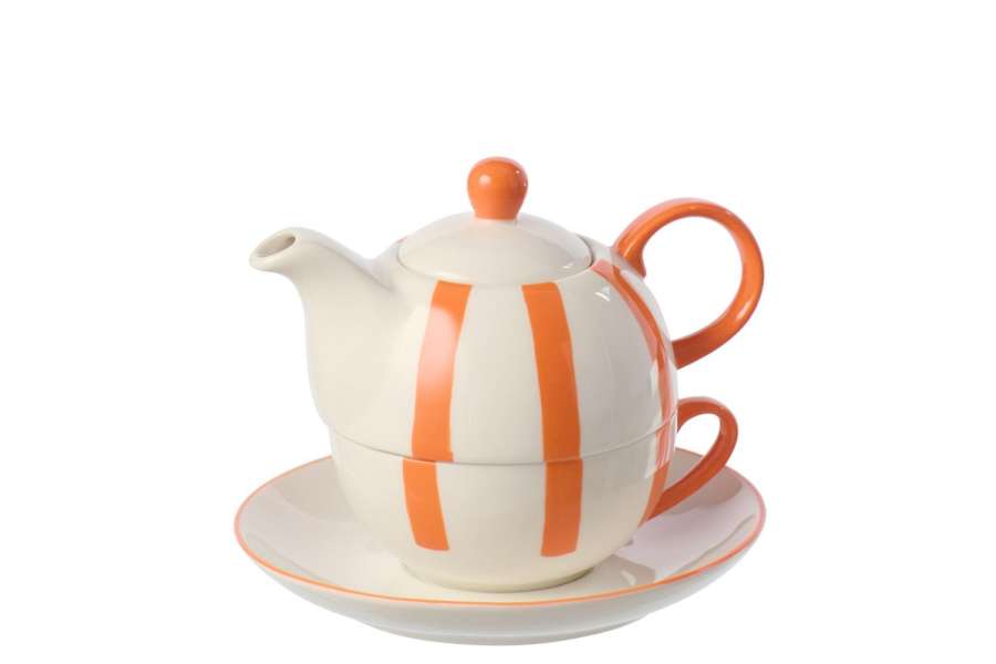 TEAPOT STRIPED PORCELAIN ORANGE/WHITE