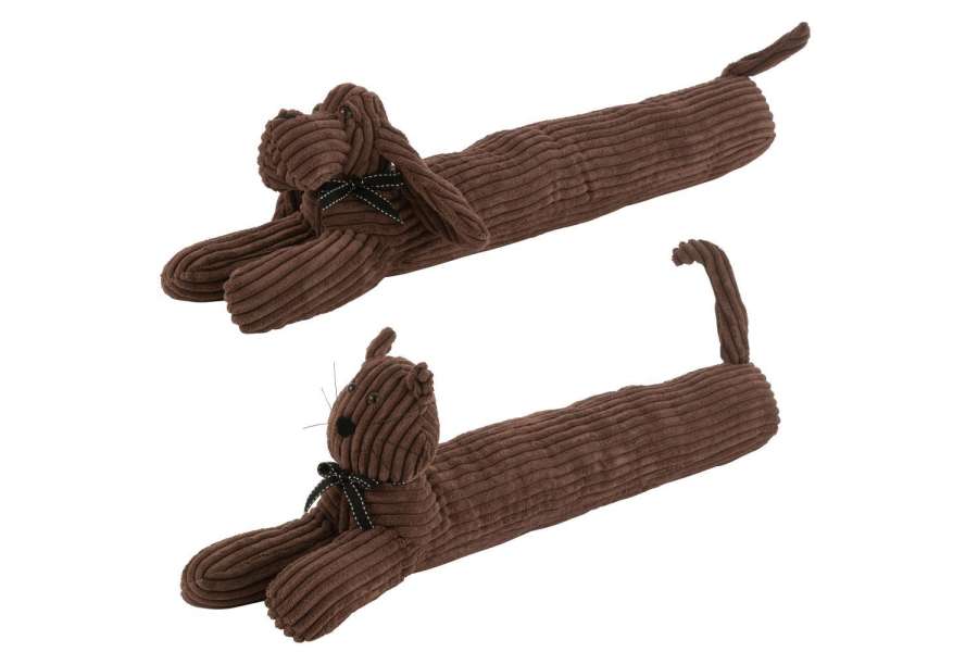 DRAUGHT EXCLUDER DOG/CAT STRIPE TEXTILE BROWN ASSORTMENT OF 2