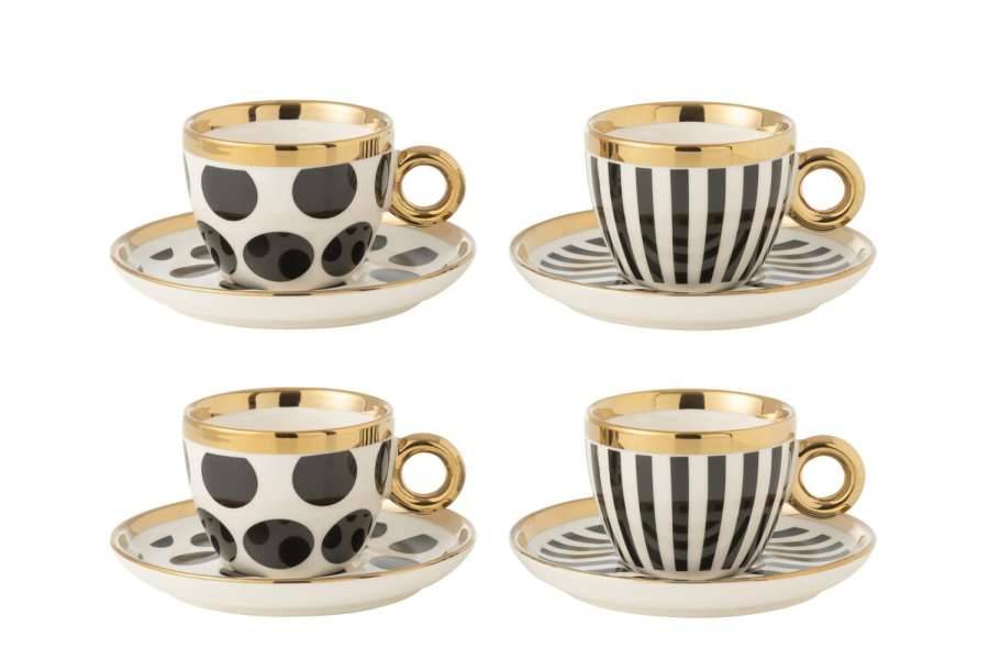 BOX OF 4 CUP+SAUCER CERAMIC MIX