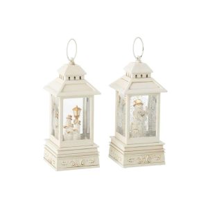 WATER GLOBE LANTERN SNOWMAN PLASTIC WHITE ASSORTMENT OF 2