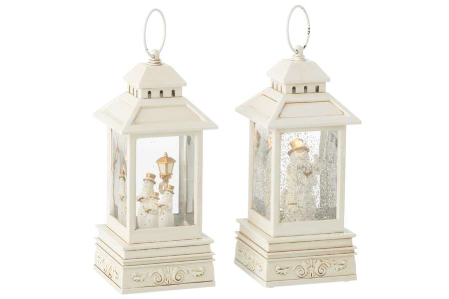 WATER GLOBE LANTERN SNOWMAN PLASTIC WHITE ASSORTMENT OF 2