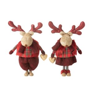 REINDEER BOY+GIRL HEART POLYESTER RED LARGE ASSORTMENT OF 2