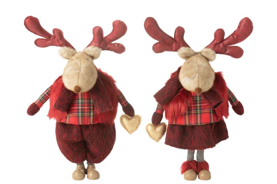 REINDEER BOY+GIRL HEART POLYESTER RED LARGE ASSORTMENT OF 2