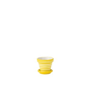 FLOWERPOT+PLATE GRANADA STRIPES HANDMADE/HANDPAINTED CERAMIC YELLOW/WHITE EXTRA SMALL