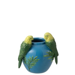 VASE PARROTS CERAMIC GREEN/BLUE SMALL