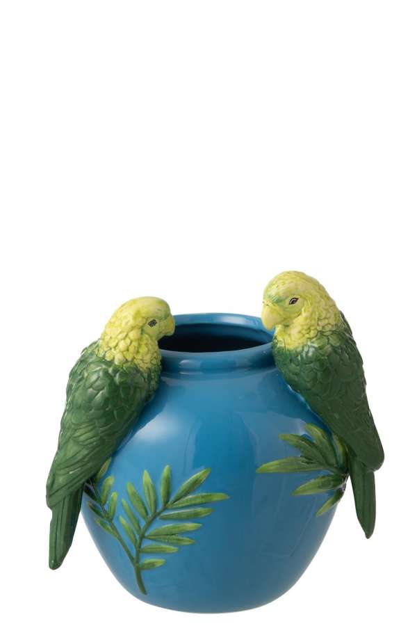 VASE PARROTS CERAMIC GREEN/BLUE SMALL