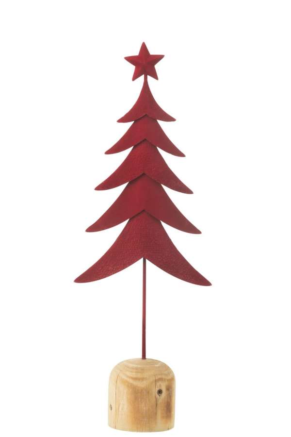 CHRISTMAS TREE ON FOOT+STAR METAL/WOOD RED LARGE