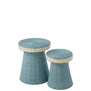 SET OF 2 SIDE TABLE PAPER LIGHT BLUE/WHITE