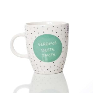 Kaffekopp, lite krus med tekst -Verdens Beste Tante - ca 7X8 cm