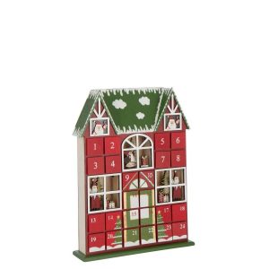 HOUSE ADVENT CALENDAR LED PLYWOOD CHRISTMAS RED/DARK GREEN