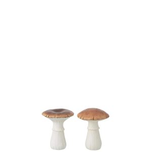 MUSHROOM PORCELAIN WHITE/BROWN MEDIUM ASSORTMENT OF 2
