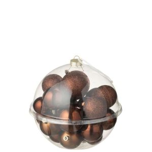 BOX OF 24 CHRISTMAS BAUBLE PLASTIC DARK BROWN