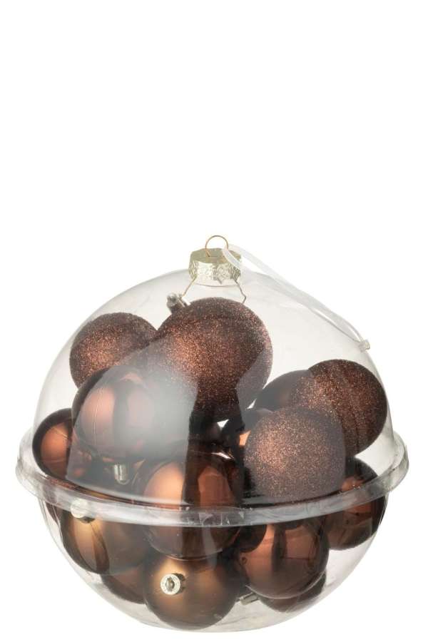 BOX OF 24 CHRISTMAS BAUBLE PLASTIC DARK BROWN