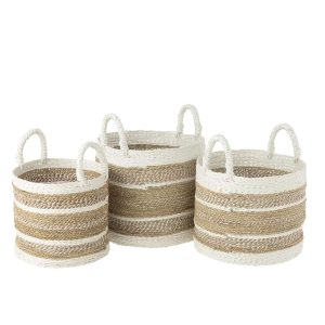 SET OF 3 BASKETS CARO RAFFIA WHITE/NATURAL