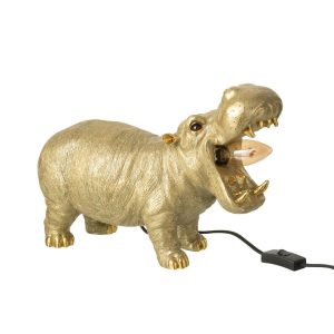 TABLE LAMP HIPPOPOTAMUS RESIN GOLD COLORED