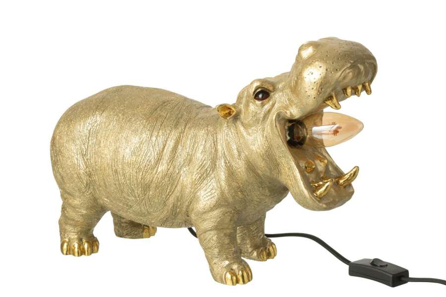 TABLE LAMP HIPPOPOTAMUS RESIN GOLD COLORED
