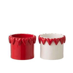 FLOWERPOT HEARTS CERAMIC WHITE/RED ASSORTMENT OF 2