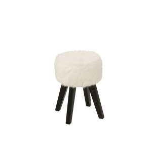 STOOL FUR WITH WOODEN LEGS WOOD WHITE
