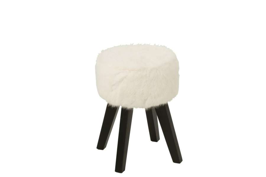 STOOL FUR WITH WOODEN LEGS WOOD WHITE