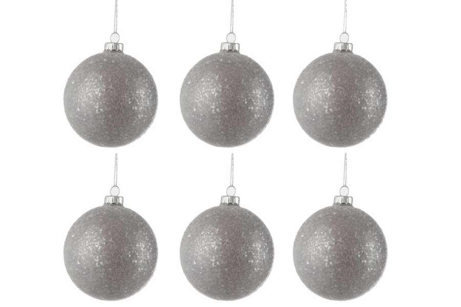 BOX OF 6 CHRISTMAS BAUBLE SEQUINS GLASS GREY