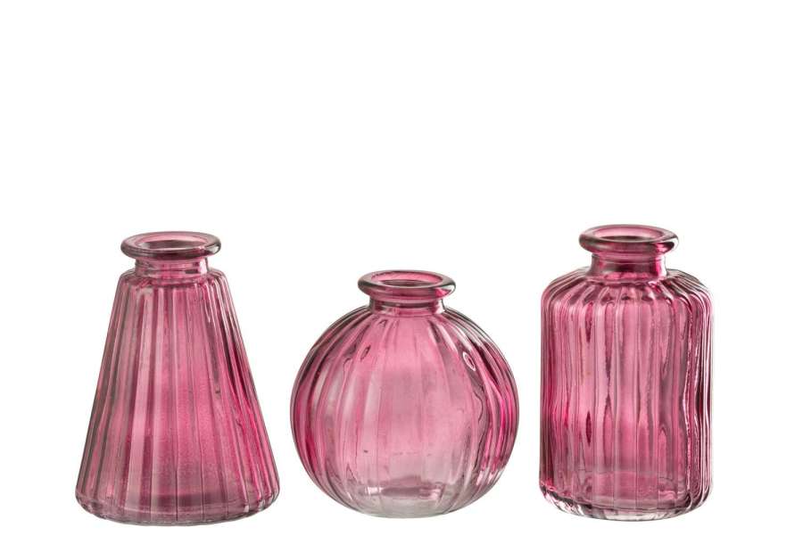 VASE TOLA GLASS FUCHSIA  ASSORTMENT OF 3