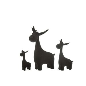 SET OF 3 DEER VELVET RESIN BLACK