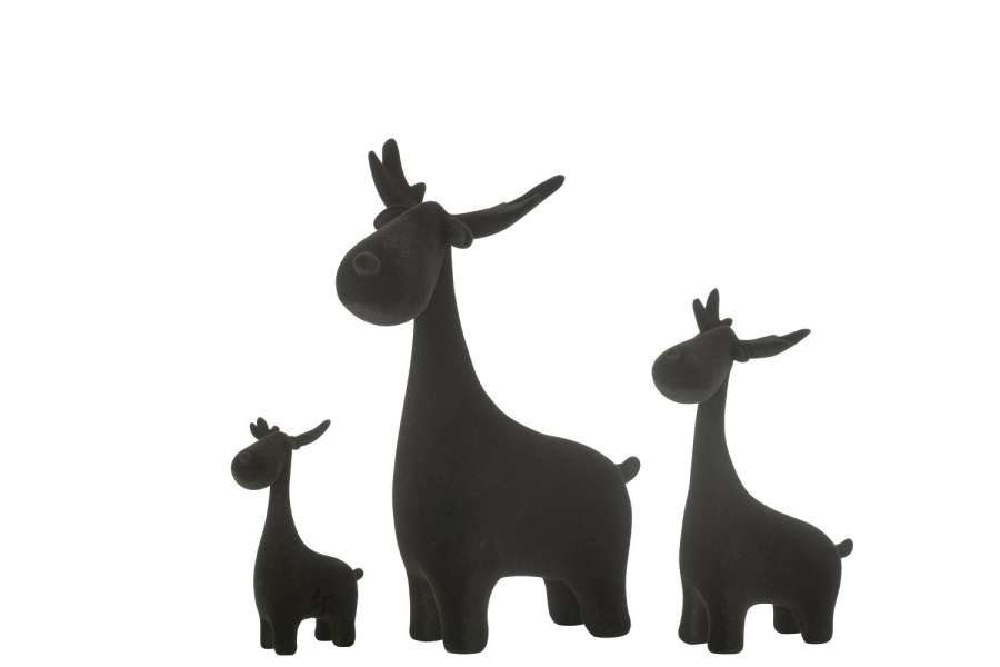 SET OF 3 DEER VELVET RESIN BLACK