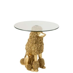 SIDE TABLE POODLE ROUND POLYRESIN GOLD COLORED