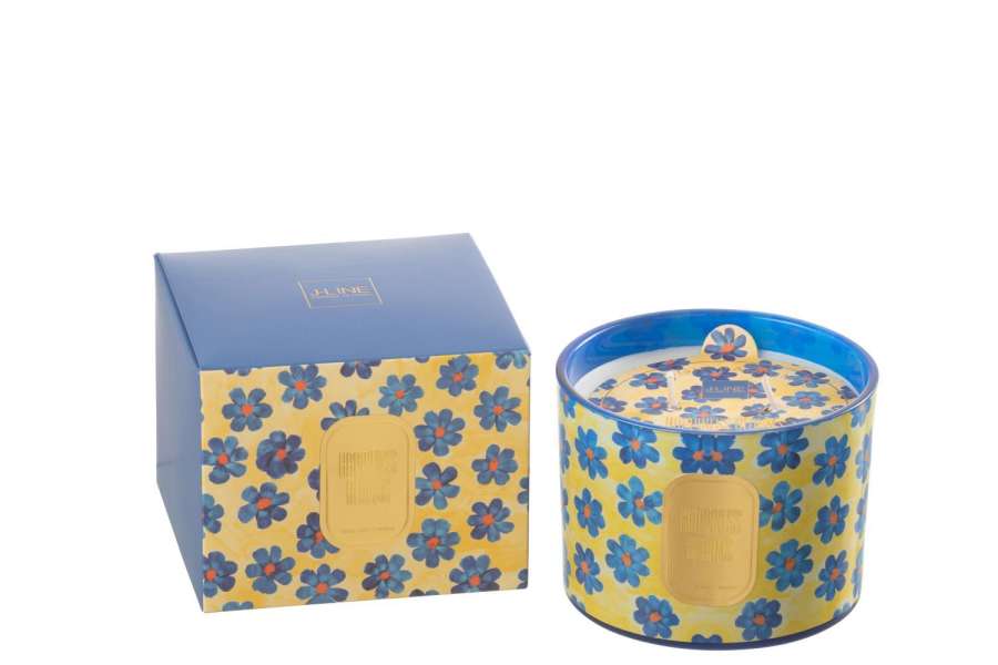 SCENTED CANDLE FLOWERS BLUE/YELLOW SMALL-30 HOURS