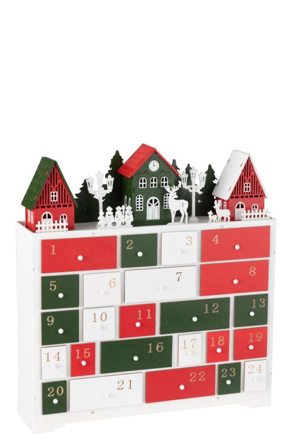 DECO WINTER LED CUPBOARD+HOUSES WOOD MIX