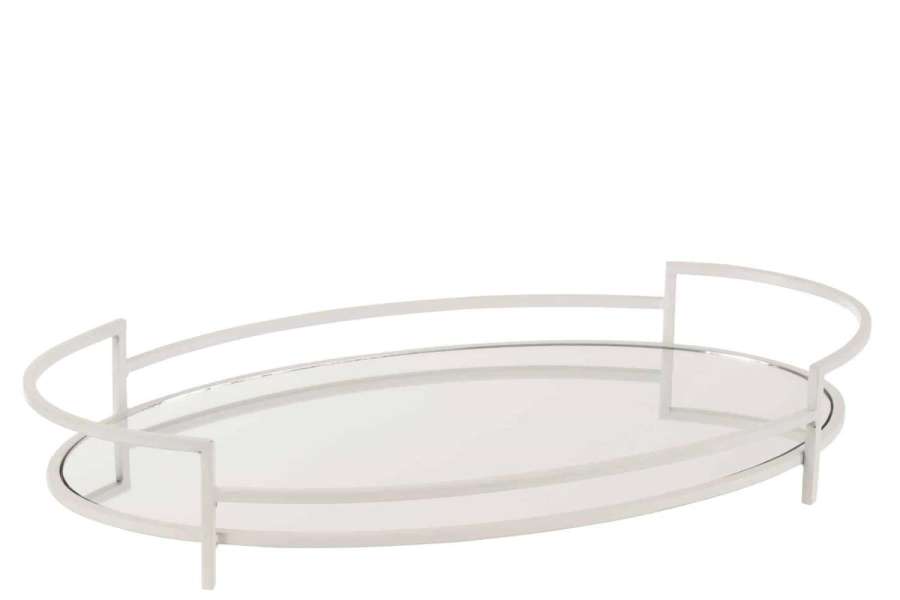SAUCER OVAL WITH MIRROR METAL/GLASS WHITE
