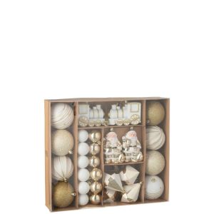 BOX OF 55 CHRISTMAS BAUBLE PLASTIC GOLD COLORED/WHITE