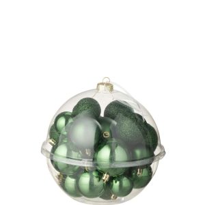 BOX OF 24 CHRISTMAS BAUBLE PLASTIC EMERALD GREEN