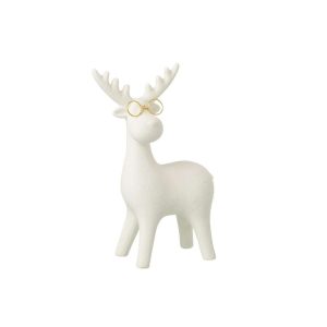 REINDEER 4 LEGS  +  GLASSES PORCELAIN WHITE/GOLD COLORED LARGE