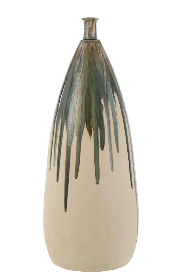 VASE PAINT CERAMIC NATURAL/GREEN LARGE