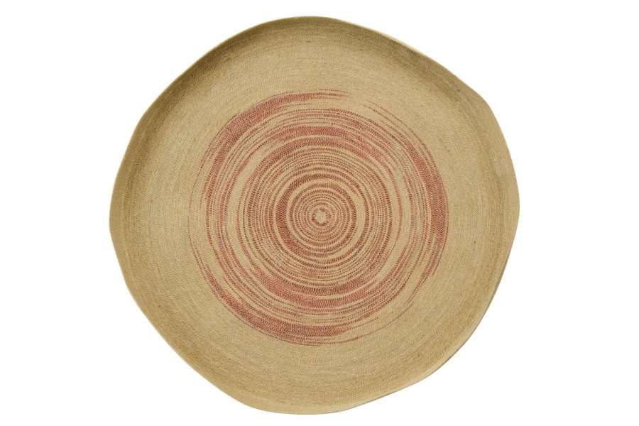 WALL OBJECT TRAY ROUND STRIPED SEAGRASS NATURAL/DARK ORANGE LARGE