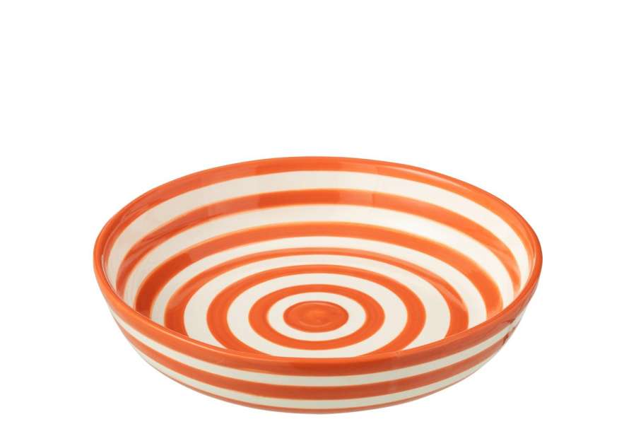 BOWL GRANADA STRIPES LOW CERAMIC WHITE/ORANGE LARGE